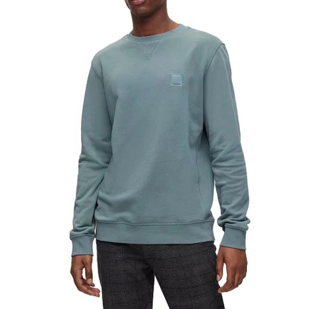 Hugo Boss Westart Mens Crew Neck Sweatshirt Light Blue Logo Patch 50509323 M